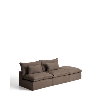Sofá modular Anarela de 3 lugares com capa removível e peça de extremidade em linho.