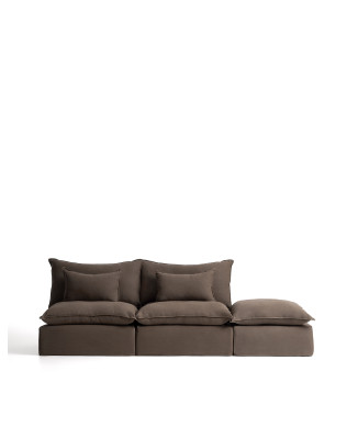Sofá modular Anarela de 3 lugares com capa removível e peça de extremidade em linho.