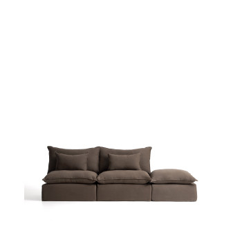 Sofá modular Anarela de 3 lugares com capa removível e peça de extremidade em linho.