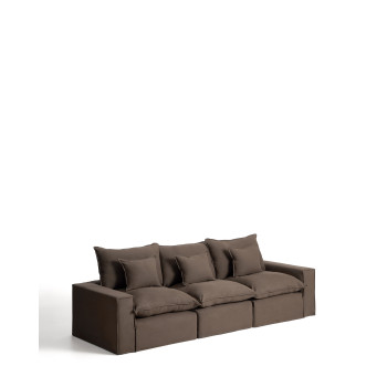 Sofá modular Anarela de 3 lugares com capa removível em linho.