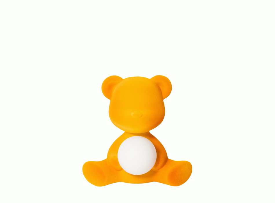 Luminária QEEBOO 25002 em formato de ursinho de pelúcia com acabamento aveludado e LED recarregável.