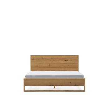 Cama Alguema com folheado de carvalho e acabamento natural para colchão de 160 x 200 cm