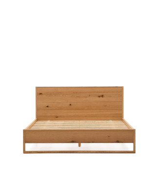 Cama Alguema com folheado de carvalho e acabamento natural para colchão de 160 x 200 cm