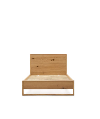 Cama Alguema com folheado de carvalho e acabamento natural para colchão de 90 x 190 cm