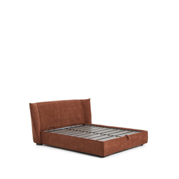 Cama removível Arvian em chenille terracota com compartimento articulado para colchão de 160 x 200 cm