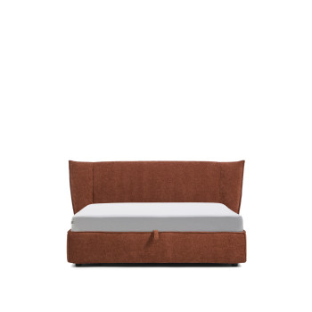 Cama removível Arvian em chenille terracota com compartimento articulado para colchão de 160 x 200 cm