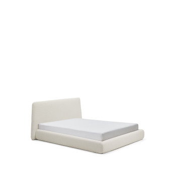 Cama removível Martina em chenille cru para colchões de 160 x 200 cm