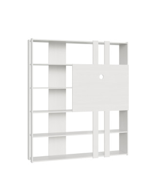 Suporte para TV com Estante Kato - Composição L Kato 6R 2 laterais 2 faixas longas 2 faixas curtas 2 faixas médias Painel de TV Branco Freixo