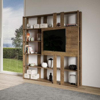 Suporte para TV com Estante Kato - Composição N Kato 6R 6 tiras longas 2 tiras curtas 2 tiras médias Painel de TV Branco Freixo