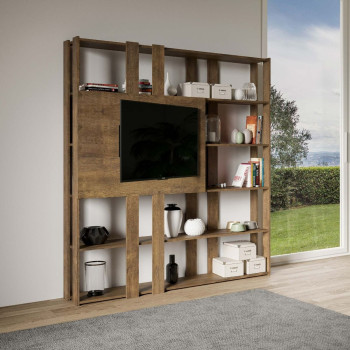 Suporte para TV com Estante Kato - Composição N Kato 6R 6 tiras longas 2 tiras curtas 2 tiras médias Painel de TV Branco Freixo
