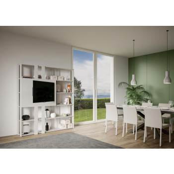 Suporte para TV com Estante Kato - Composição N Kato 6R 6 tiras longas 2 tiras curtas 2 tiras médias Painel de TV Branco Freixo