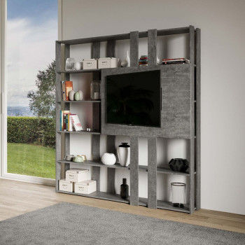 Suporte para TV com Estante Kato - Composição N Kato 6R 6 tiras longas 2 tiras curtas 2 tiras médias Painel de TV Branco Freixo