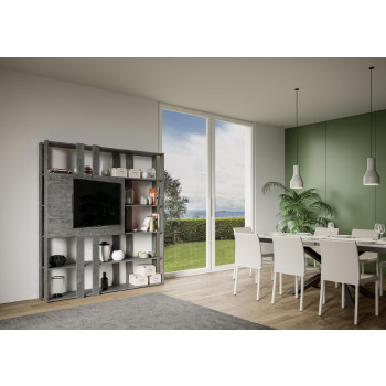 Suporte para TV com Estante Kato - Composição N Kato 6R 6 tiras longas 2 tiras curtas 2 tiras médias Painel de TV Branco Freixo