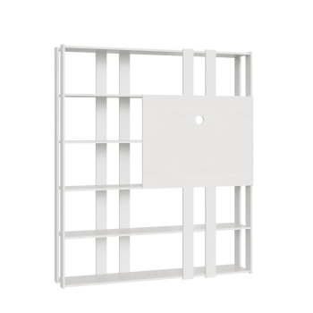 Suporte para TV com Estante Kato - Composição N Kato 6R 6 tiras longas 2 tiras curtas 2 tiras médias Painel de TV Branco Freixo