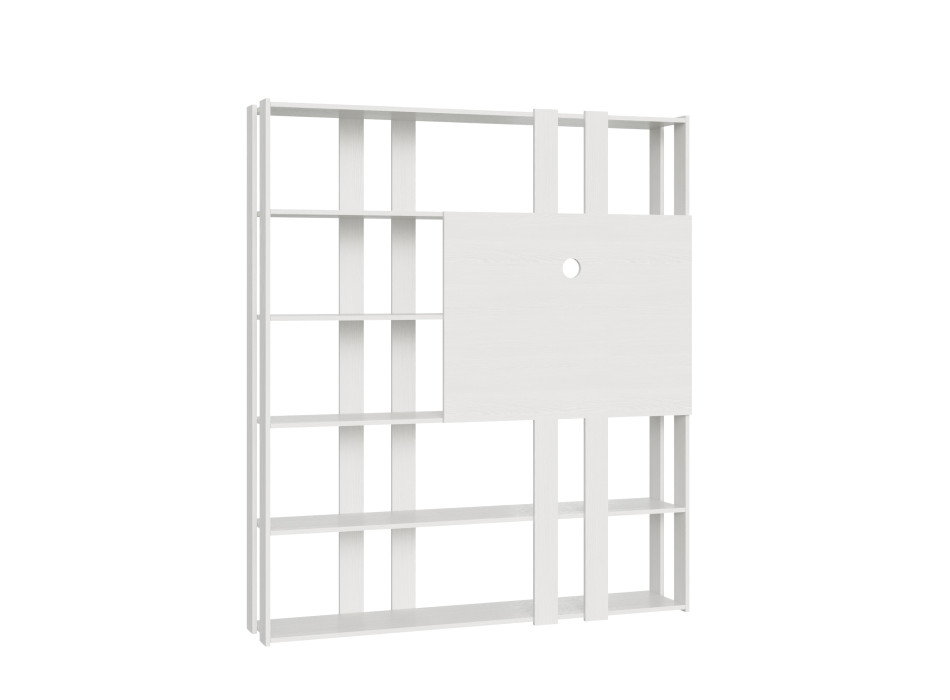 Suporte para TV com Estante Kato - Composição N Kato 6R 6 tiras longas 2 tiras curtas 2 tiras médias Painel de TV Branco Freixo