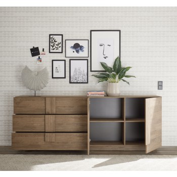 Aparador JUPITER com 1 porta e 3 gavetas, 182x44x90 cm, cor nogueira.