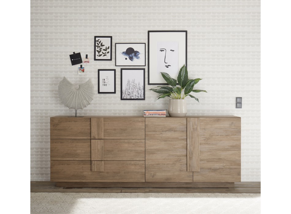 Aparador JUPITER com 1 porta e 3 gavetas, 182x44x90 cm, cor nogueira.