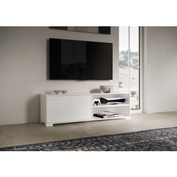 Aparador/Suporte para TV/Aparador Alto Lumina Branco Brilhante - Suporte para TV com 2 portas e compartimento aberto, 150x40x40 cm, Branco Brilhante
