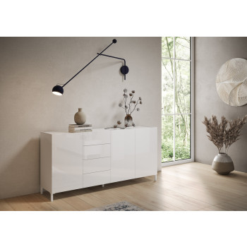 Aparador Solaria Branco Brilhante/Suporte para TV/Aparador Alto - Aparador com 3 portas/4 gavetas 174x40x84 cm Solaria Branco Brilhante