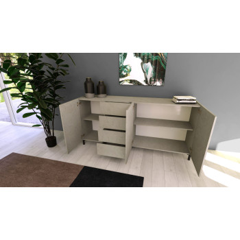 Aparador Solaria Branco Brilhante/Suporte para TV/Aparador Alto - Aparador com 3 portas/4 gavetas 174x40x84 cm Solaria Branco Brilhante
