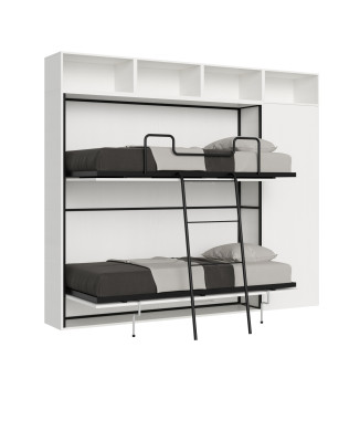 Cama de casal dobrável Kando, modelo White Ash, com móveis - Conjunto de cama de casal dobrável Kando com colchões White Ash.