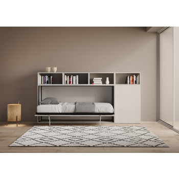 Cama de solteiro Kando em freixo branco com arrumação - Cama de parede de solteiro Kando, comp.A, freixo branco