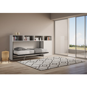 Cama de solteiro Kando em freixo branco com arrumação - Cama de parede de solteiro Kando, comp.A, freixo branco