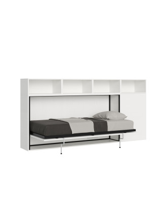 Cama de solteiro Kando em freixo branco com arrumação - Cama de parede de solteiro Kando, comp.A, freixo branco