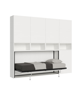 Cama de solteiro Kando em freixo branco com arrumação - Cama de parede de solteiro Kando, comp.C, freixo branco