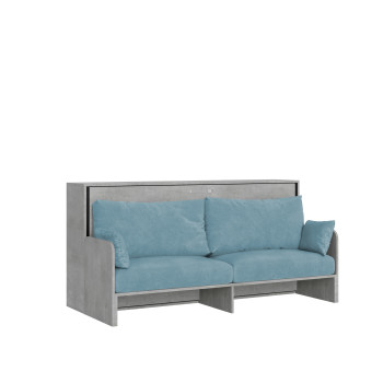 Mod.Kando Single com sofá - Cama de solteiro dobrável Kando com sofá, colchão branco acinzentado, azul claro