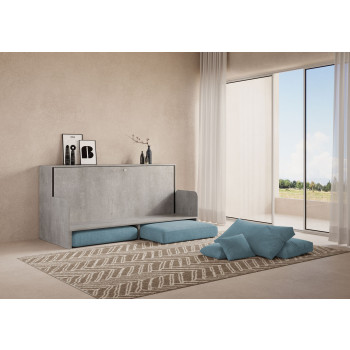 Mod.Kando Single com sofá - Cama de solteiro dobrável Kando com sofá, colchão branco acinzentado, azul claro