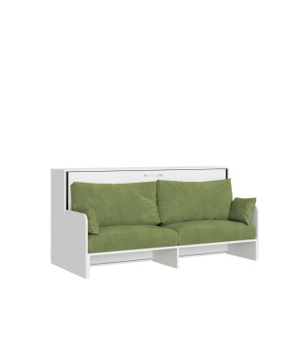Mod.Kando Cama de Solteiro com Sofá - Cama de Parede Individual Kando com Sofá em Freixo Branco e Colchão Verde