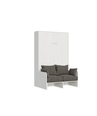 Mod.Kentaro 1 cama quadrada e meia com sofá 120 - Cama dobrável Kentaro 1 e meia 120 com sofá cinza e madeira de freixo branco.
