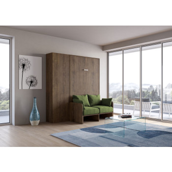Mod.Kentaro 1 cama quadrada e meia com sofá 120 - Cama dobrável Kentaro 1 e meia 120 com sofá e coluna, branco freixo, verde