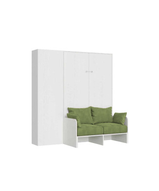 Mod.Kentaro 1 cama quadrada e meia com sofá 120 - Cama dobrável Kentaro 1 e meia 120 com sofá e coluna, branco freixo, verde