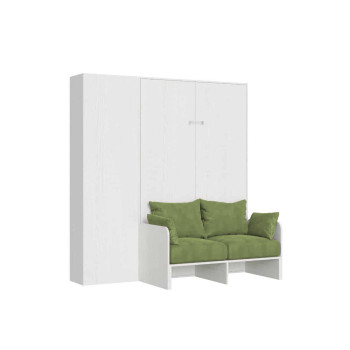 Mod.Kentaro 1 cama quadrada e meia com sofá 120 - Cama dobrável Kentaro 1 e meia 120 com sofá e coluna, branco freixo, verde