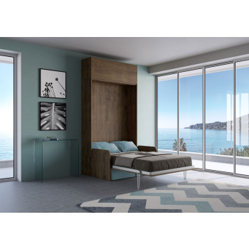 Mod.Kentaro 1 cama quadrada e meia com sofá 120 - Cama dobrável Kentaro 1 e meia 120 com sofá e móvel de parede em freixo branco, azul claro