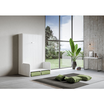 Mod. Kentaro French 140 com sofá - Cama de casal dobrável Kentaro 140 com sofá em freixo branco e verde.