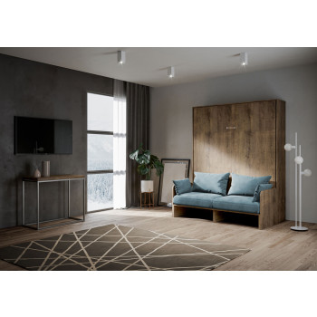 Mod. Kentaro Cama de Casal 160 com Sofá - Cama de casal dobrável Kentaro 160 com sofá em freixo branco e azul claro