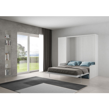 Mod. Kentaro Cama de Casal 160 com Sofá - Cama de casal dobrável Kentaro 160 com sofá e coluna em freixo branco, azul claro