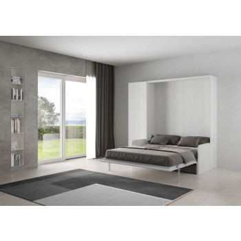 Mod. Kentaro Cama de Casal 160 com Sofá - Cama de casal dobrável Kentaro 160 com sofá e coluna em freixo branco e cinza.