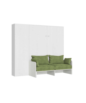 Mod. Kentaro Cama de Casal 160 com Sofá - Cama de casal dobrável Kentaro 160 com sofá e coluna em freixo branco e verde.