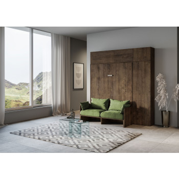 Mod. Kentaro Cama de Casal 160 com Sofá - Cama de casal dobrável Kentaro 160 com sofá e móveis em freixo branco e verde.