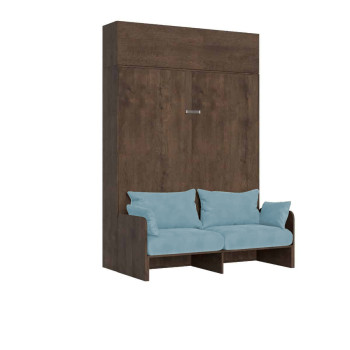 Mod. Kentaro Cama de Casal 160 com Sofá - Cama de casal dobrável Kentaro 160 com sofá e móvel de parede nas cores branco, cinza e azul claro.