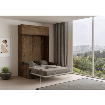 Mod. Kentaro Cama de Casal 160 com Sofá - Cama de casal dobrável Kentaro 160 com sofá e móvel de parede em freixo branco e cinza.