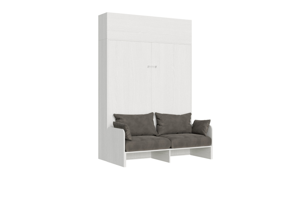 Mod. Kentaro Cama de Casal 160 com Sofá - Cama de casal dobrável Kentaro 160 com sofá e móvel de parede em freixo branco e cinza.