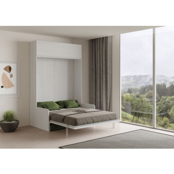 Mod. Kentaro Cama de Casal 160 com Sofá - Cama de casal dobrável Kentaro 160 com sofá e móvel de parede em freixo branco e verde.