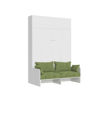 Mod. Kentaro Cama de Casal 160 com Sofá - Cama de casal dobrável Kentaro 160 com sofá e móvel de parede em freixo branco e verde.