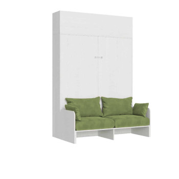 Mod. Kentaro Cama de Casal 160 com Sofá - Cama de casal dobrável Kentaro 160 com sofá e móvel de parede em freixo branco e verde.