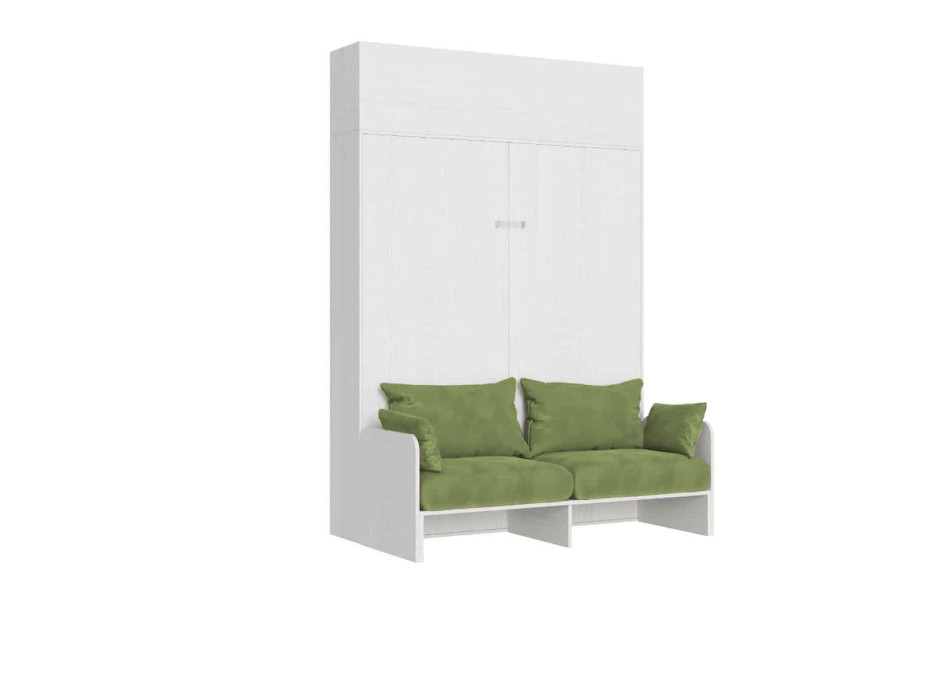 Mod. Kentaro Cama de Casal 160 com Sofá - Cama de casal dobrável Kentaro 160 com sofá e móvel de parede em freixo branco e verde.